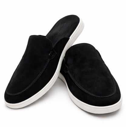 MEN'S BLACK SUEDE SLIP-ON MULE LOAFERS – CASUAL COMFORT BACKLESS SHOES