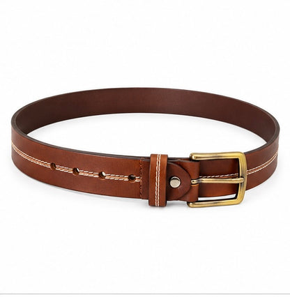 BROWN LEATHER BELT WITH GOLD BUCKLE