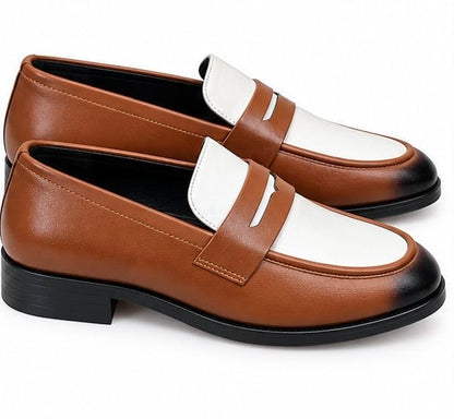 TAN & WHITE TWO-TONE PENNY LOAFERS FOR MEN