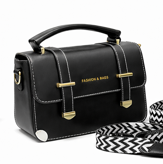 CLASSIC BLACK STRUCTURED TOP HANDLE HANDBAG