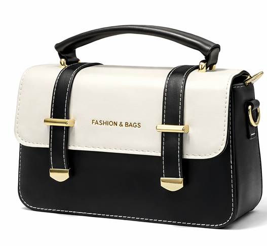 ELEGANT TWO-TONE STRUCTURED TOP HANDLE HANDBAG