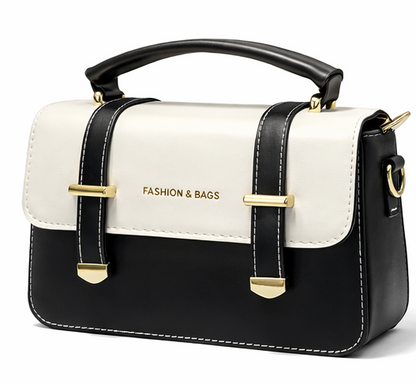 ELEGANT TWO-TONE STRUCTURED TOP HANDLE HANDBAG