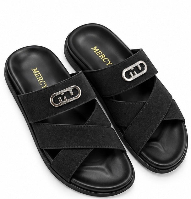 MEN’S CROSS-STRAP SLIDES – BLACK