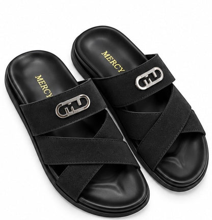 MEN’S CROSS-STRAP SLIDES – BLACK