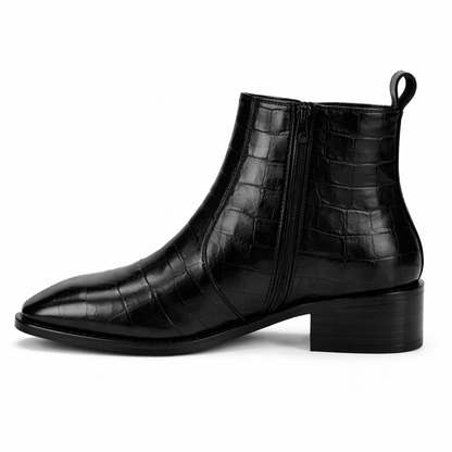 MEN’S BLACK CROCODILE TEXTURE CHELSEA BOOTS – PREMIUM LEATHER ZIPPER ANKLE