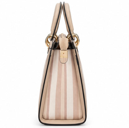 BEIGE & PINK STRIPED TOP HANDLE HANDBAG