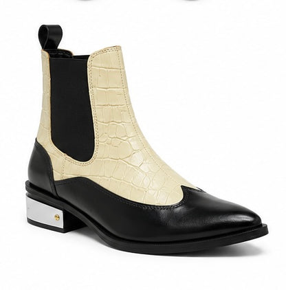 MEN’S BLACK & CREAM CROCODILE TEXTURE CHELSEA BOOTS – LUXURY CONTRAST ANKLE BOOTS