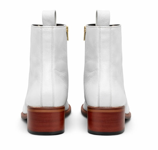 WHITE LEATHER ANKLE BOOTS WITH BLOCK HEEL – PREMIUM SIDE ZIP CASUAL & FORMAL BOOT