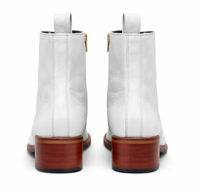 WHITE LEATHER ANKLE BOOTS WITH BLOCK HEEL – PREMIUM SIDE ZIP CASUAL & FORMAL BOOT