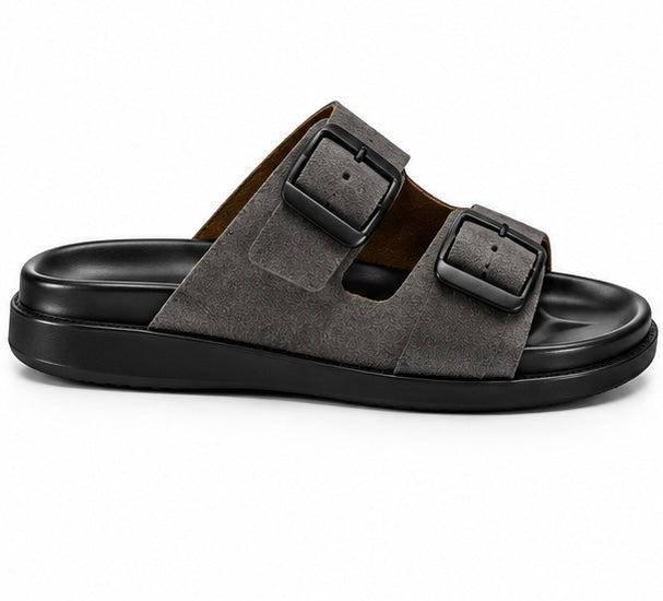 MEN’S DOUBLE-BUCKLE SLIDES – GREY