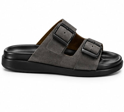 MEN’S DOUBLE-BUCKLE SLIDES – GREY