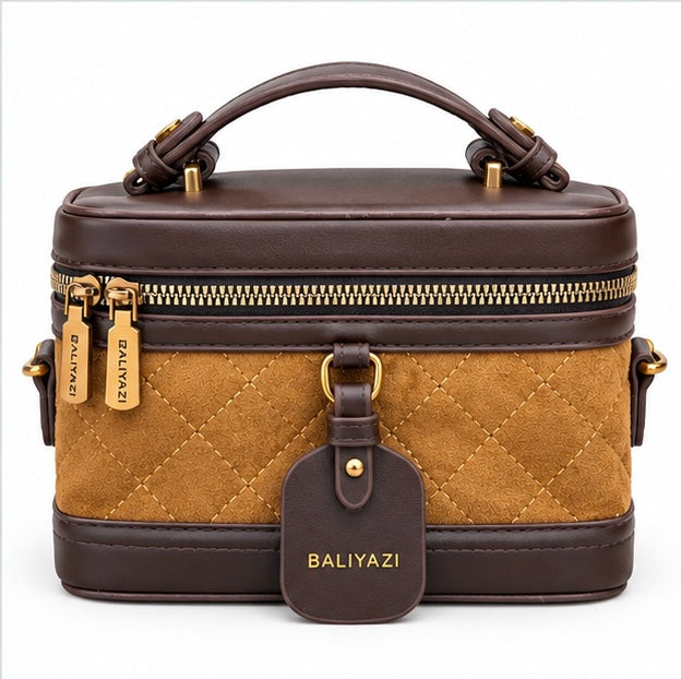 MUSTARD BROWN & GREY ZIPPER CROSSBODY BAG