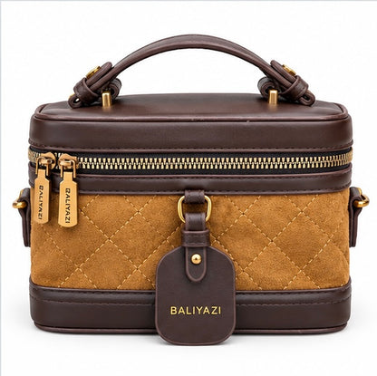 MUSTARD BROWN & GREY ZIPPER CROSSBODY BAG
