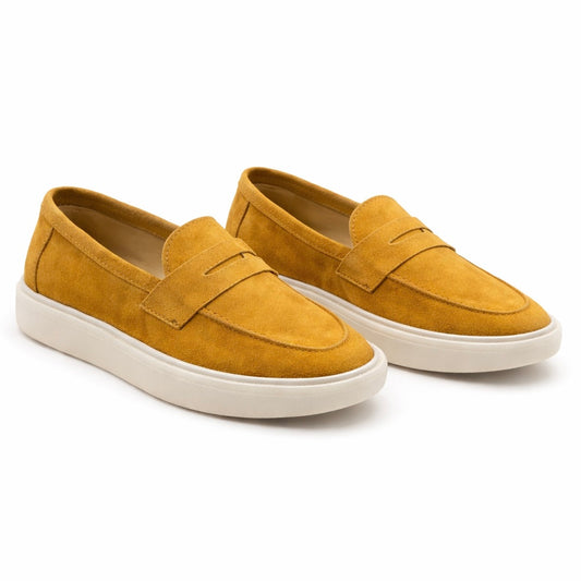 MEN PREMIUM SUEDE PENNY LOAFERS – MUSTARD