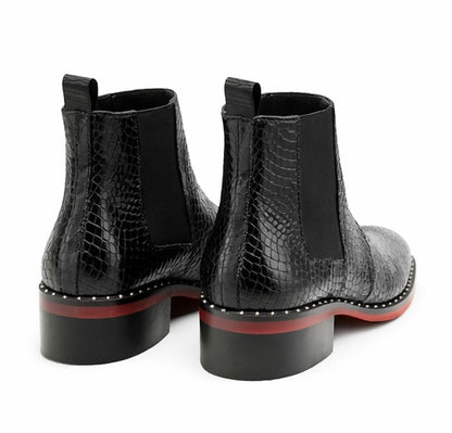 PREMIUM BLACK CROC-TEXTURED CHELSEA BOOTS FOR MEN