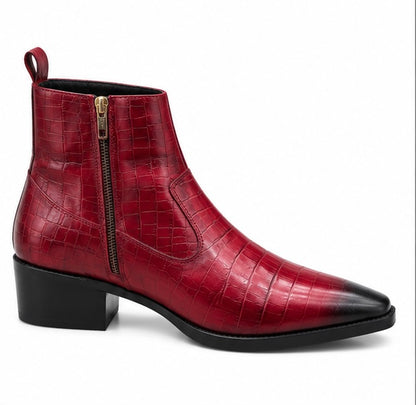 PREMIUM BURGUNDY CROCODILE TEXTURED LEATHER CHELSEA BOOTS