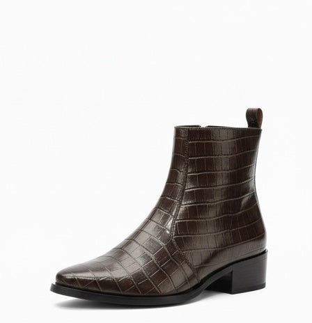 PREMIUM DARK BROWN CROC-TEXTURED CHELSEA BOOTS FOR MEN
