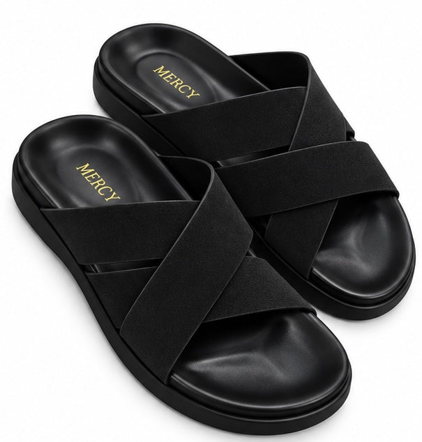 MEN’S CROSS-STRAP SLIDES – BLACK