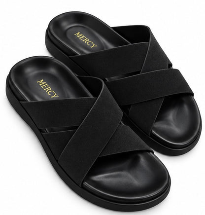 MEN’S CROSS-STRAP SLIDES – BLACK