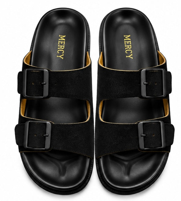 MEN’S DOUBLE-BUCKLE SLIDES – BLACK