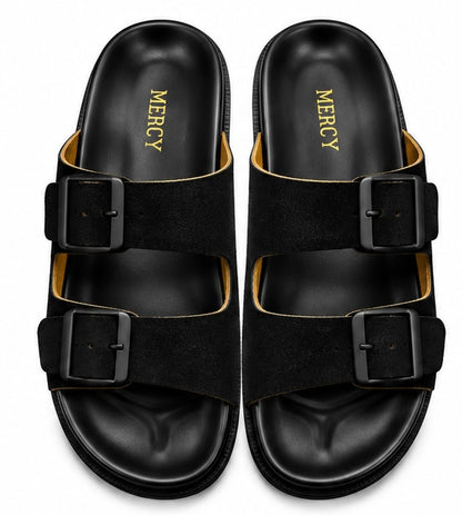 MEN’S DOUBLE-BUCKLE SLIDES – BLACK