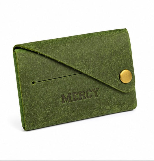 MERCY VINTAGE GREEN GENUINE LEATHER SLIM CARD HOLDER WALLET