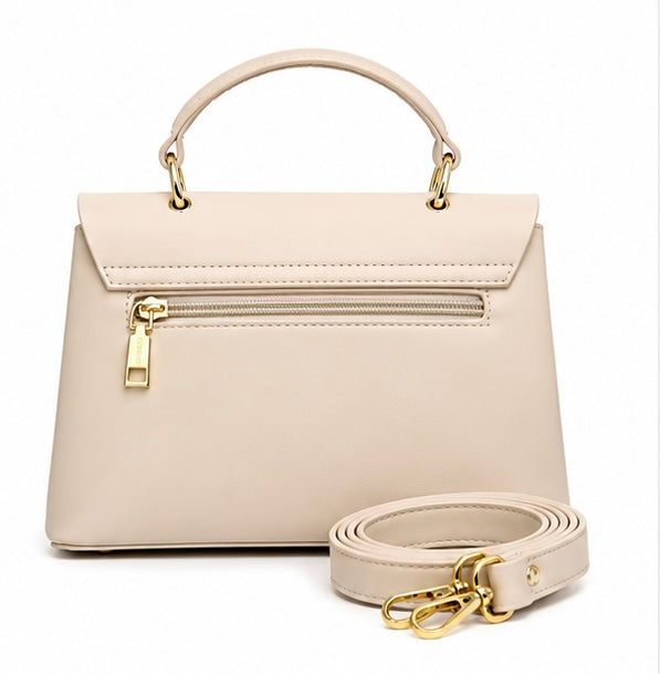 CREAM CLASSIC STRUCTURED HANDBAG WITH LB GOLD LOGO