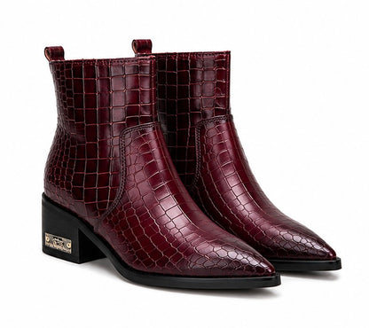 WINE RED CROCODILE EMBOSSED CHELSEA BOOTS