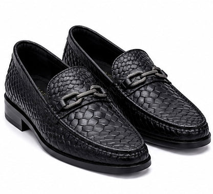 BLACK TEXTURED METAL BIT LOAFERS