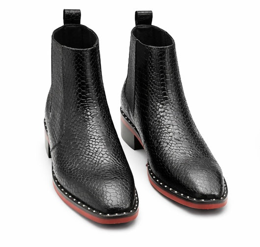 PREMIUM BLACK CROC-TEXTURED CHELSEA BOOTS FOR MEN