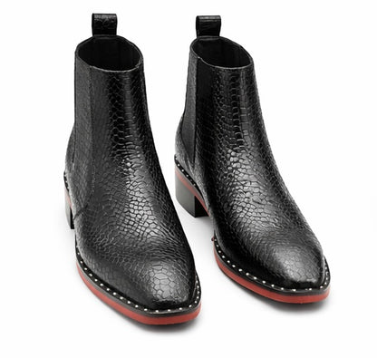 PREMIUM BLACK CROC-TEXTURED CHELSEA BOOTS FOR MEN