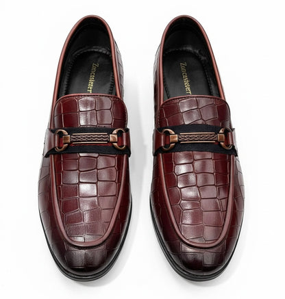 BURGUNDY CROCODILE TEXTURED HORSEBIT LOAFERS