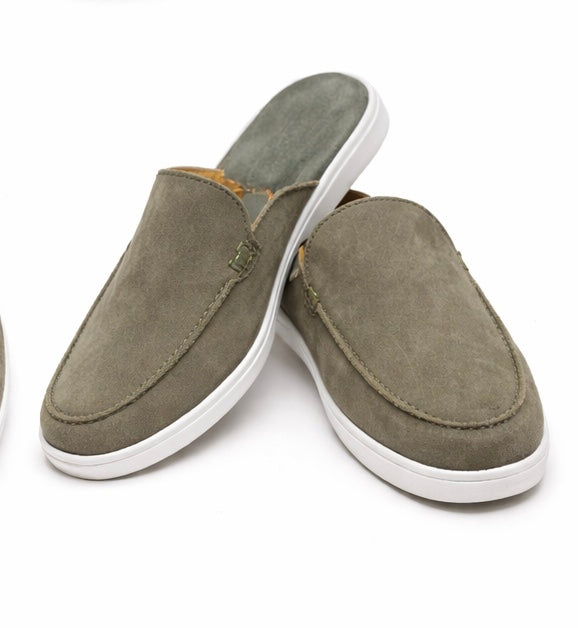 MEN'S GREY SUEDE SLIP-ON MULE LOAFERS – CASUAL COMFORT BACKLESS SHOES