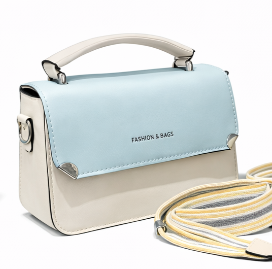 ELEGANT SKY BLUE & CREAM TWO-TONE TOP HANDLE HANDBAG