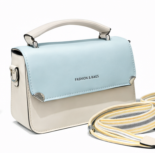 ELEGANT SKY BLUE & CREAM TWO-TONE TOP HANDLE HANDBAG