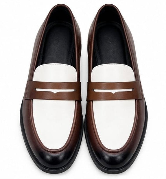 DARK BROWN & WHITE TWO-TONE PENNY LOAFERS FOR MEN