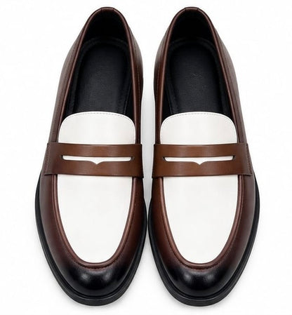 DARK BROWN & WHITE TWO-TONE PENNY LOAFERS FOR MEN