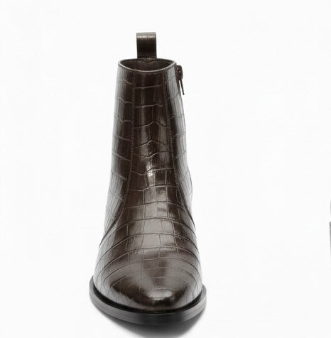 PREMIUM DARK BROWN CROC-TEXTURED CHELSEA BOOTS FOR MEN
