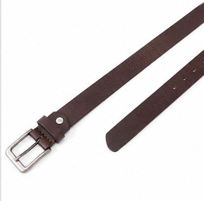 BROWN LEATHER BELT WITH CONTRAST STITCHING