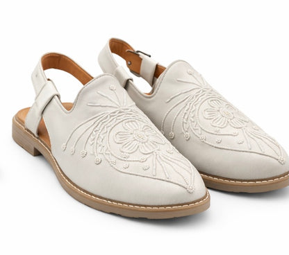 MEN'S PREMIUM WHITE DESIGNER EMBROIDERED ETHNIC SLIP-ON SANDAL SHOES