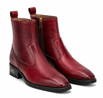 Burgundy Premium Leather Zipper Ankle Boots For Men