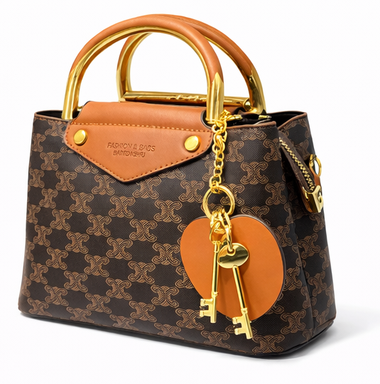 LUXURY MONOGRAM TOP HANDLE HANDBAG WITH GOLD HARDWARE