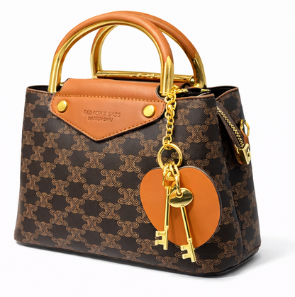 LUXURY MONOGRAM TOP HANDLE HANDBAG WITH GOLD HARDWARE