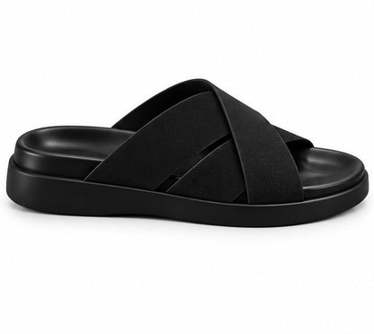 MEN’S CROSS-STRAP SLIDES – BLACK