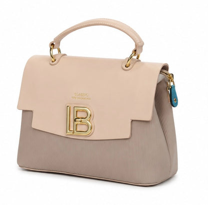 BLUSH PINK & TAUPE STRUCTURED HANDBAG WITH LB GOLD LOGO
