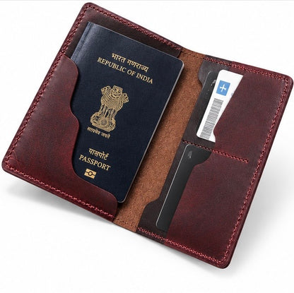 VINTAGE LEATHER PASSPORT HOLDER – BURGUNDY