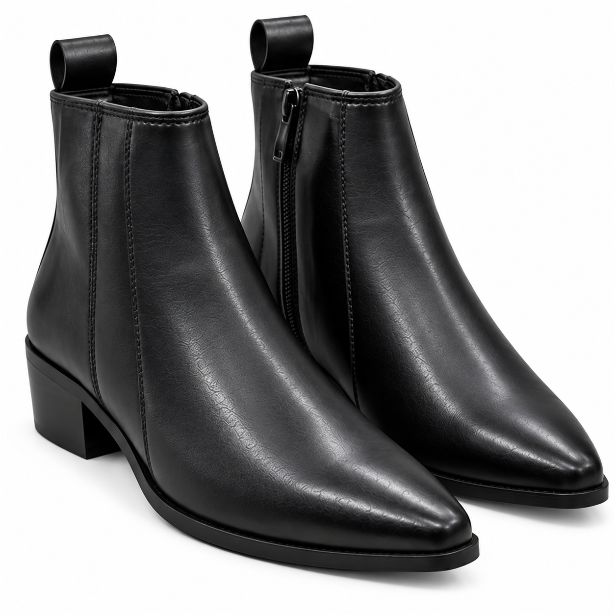 BLACK LEATHER POINTED TOE ANKLE BOOTS FOR MEN