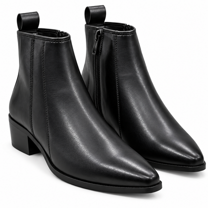 BLACK LEATHER POINTED TOE ANKLE BOOTS FOR MEN