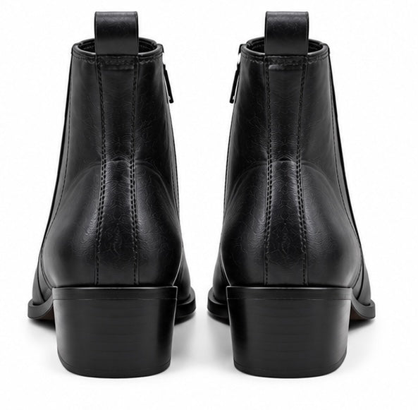 BLACK LEATHER POINTED TOE ANKLE BOOTS FOR MEN
