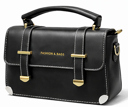 CLASSIC BLACK STRUCTURED TOP HANDLE HANDBAG